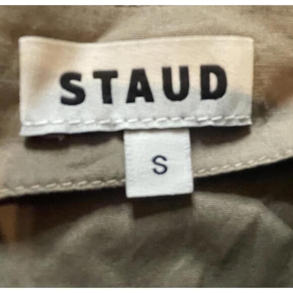 STAUD Olive Green Short Sleeve Dress with Striped Waistband, Size S - Picture 3 of 8